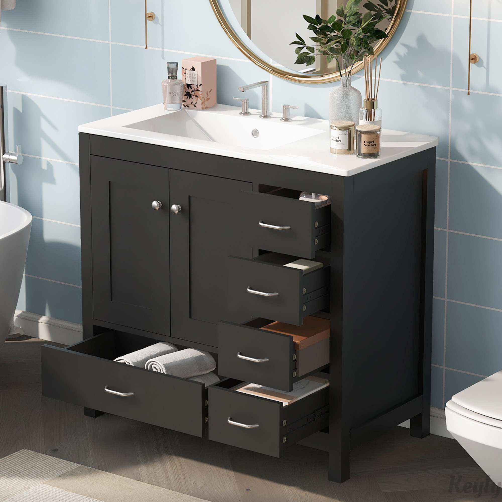 Winston Porter 36" Black Bathroom Vanity with Ceramic Sink Combo | Wayfair